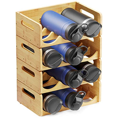 SpaceAid Bamboo Water Bottle Organizer with Labels, Kitchen Pantry Water Bottle Storage Rack for Cabinets, Home Cup and Wine Bottle Holder Shelf Organizers, 4 Pack 3-Slot, Hold 12 Bottles - size: 12 Bottles, Natural