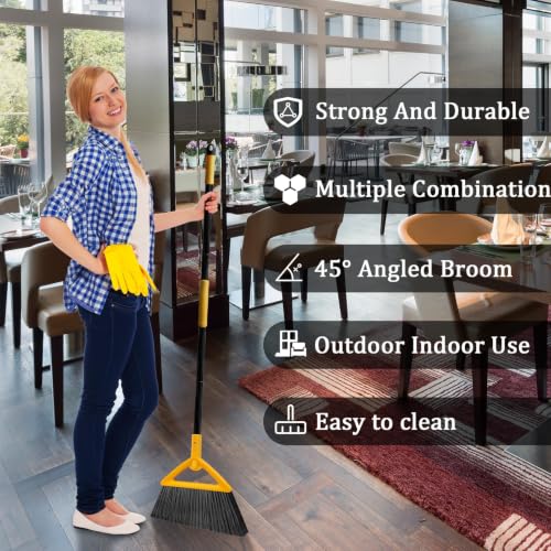 Heavy Duty Yellow Angle Broom with Long Handle - 3 Pack - color: 3pack Yellow