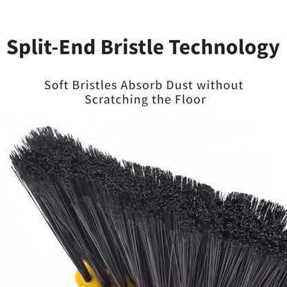 Broom and Dustpan Set for Home, 51" Long Handle Standing Pan Black Yellow - color: Yellow and Black