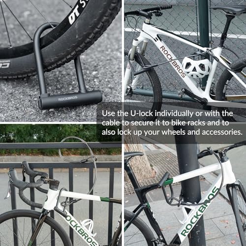 ROCKBROS Bike U Lock Anti Theft 4 ft Cable Mounting Bracket Keys