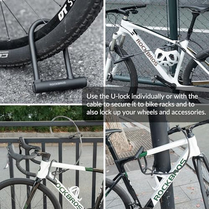 ROCKBROS Bike U Lock Anti Theft 4 ft Cable Mounting Bracket Keys