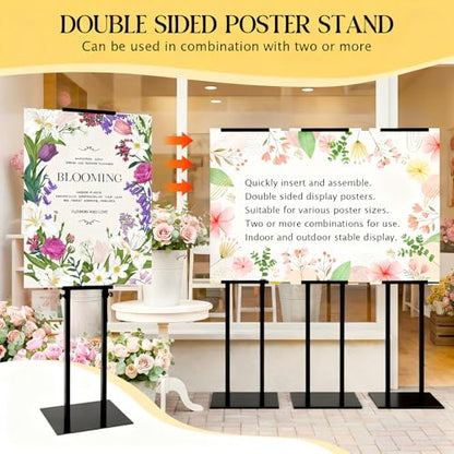 2 Pack Heavy Duty Adjustable Pedestal Sign Holder, 83" Poster Stand(Black) - color: Black