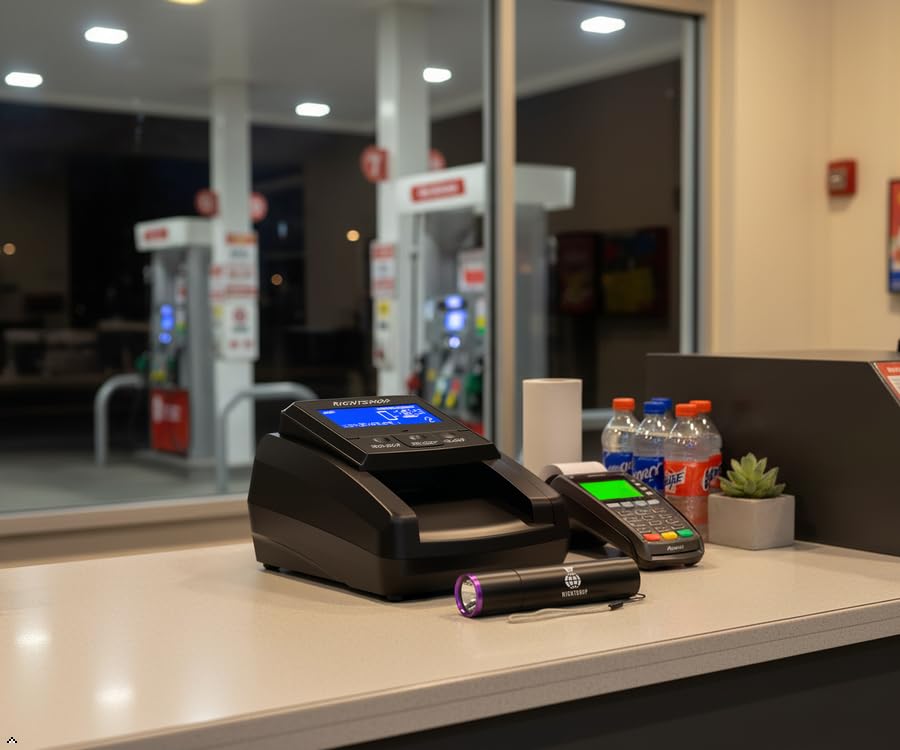 Counterfeit Bill Detector Machine with UV Flashlight, IR MG UV Detection - Fake Bill Checker for USD, EUR & GBP, Cash Value Calculator with Automatic 4-Way Orientation
