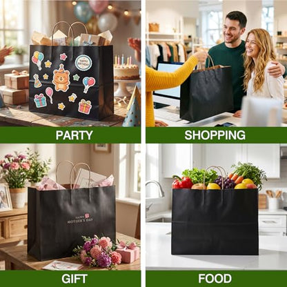 OUTUXED 200pcs 16x6x12 Inch Black Paper Bags with Handles, Large Gift Bags - color: Black, size: 1 Count (Pack of 200)