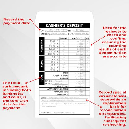 500 Pcs Cashiers Report Envelope 4 x 6.5 Inch Cash Drop Envelopes Money Envelopes Deposit Envelopes for Cash Self Seal for Retail Store Bank Restaurant Cash Handling (500, White)