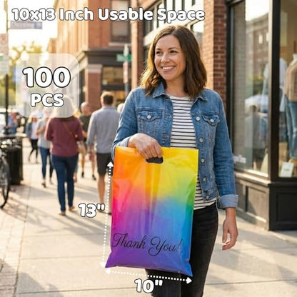 Donyson Rainbow Poly Mailers with Handle, 10x13, 100 Pack, Thank You Bags - color: Rainbow, size: 10x13 (100 Pack)