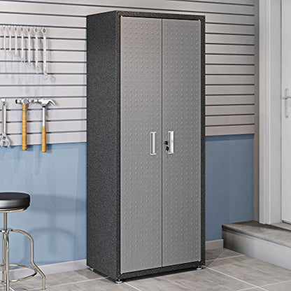 Manhattan Comfort Fortress Standing Cabinet Storage, Black/Gray - color: Black/Grey, style: Tall Cabinet