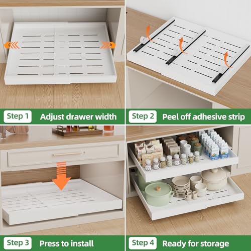 PAKETA 4 Pack Expandable Pull Out Cabinet Organizer,21" Deep - color: White, size: 21"D X 15-26"W (4 Pack)