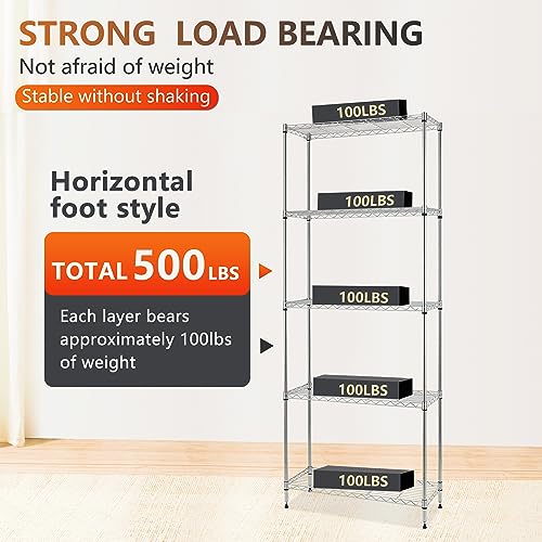 FDW | 5-Tier Wire Shelf | 24" x 14" x 59" | Chrome - color: Chrome, size: 24×14×59