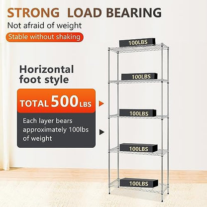 FDW | 5-Tier Wire Shelf | 24" x 14" x 59" | Chrome - color: Chrome, size: 24×14×59