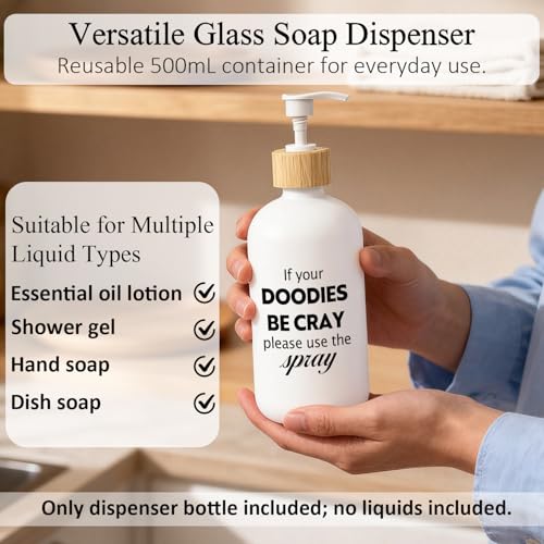 Humor Bathroom Glass Soap Dispenser, Funny Hand Soap Dispenser for Bathroom, If Your Doodies are Cray Funny Refillable Handsoap Pump Bottle for Washroom Restroom Countertop