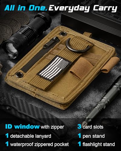 LIUGX Tactical ID Card Holder, Badge Holder with Lanyard, 900D Nylon - color: Khaki