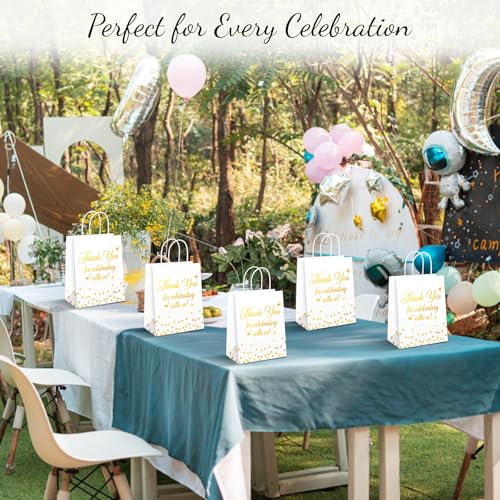 QIELSER 30 Pack Thank You Gift Bags, White and Gold Wedding Gift Bags for Guests, 8 x 4.75 x 10 in Thickened Kraft Paper Bags with Handles, Wedding Welcome Bags for Parties, Showers & Events - color: White