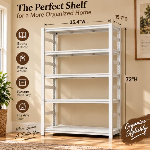 Heavy Duty Metal Bookshelf Adjustable 5 Tier Book Shelf with Bolt-free - size: Well‑Loved 72"H×35.4"W×15.7"D