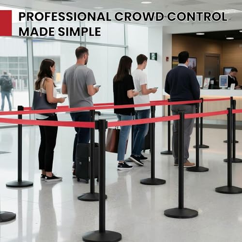 Crowd Control Warehouse 2-Pack Retractable Belt Barriers, 11 Ft Red - color: Red Belt with Black Post