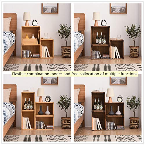 KIRIGEN Stackable Wood Storage Cube with Handles, Open Cubby Bin, Brown - color: Dark Brown, size: L/10.3*14.2*10.3(C26)