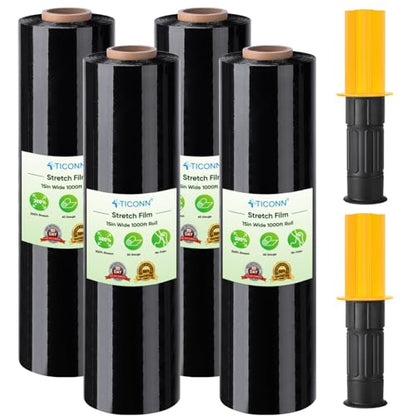 TICONN Stretch Wrap Roll, 15 in x 1000 ft Plastic Wrap for Moving Furniture - style: 15''-4PK Black