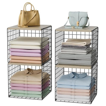 4-Tier Stackable Closet Organizers and Storage, Clothing Cube Shelves