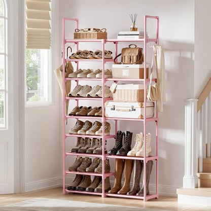 WOWLIVE 9 Tier 2-Column Shoe Rack, 30-35 Pairs Stackable Pink - color: Pink, size: 2 Row 9 Tier