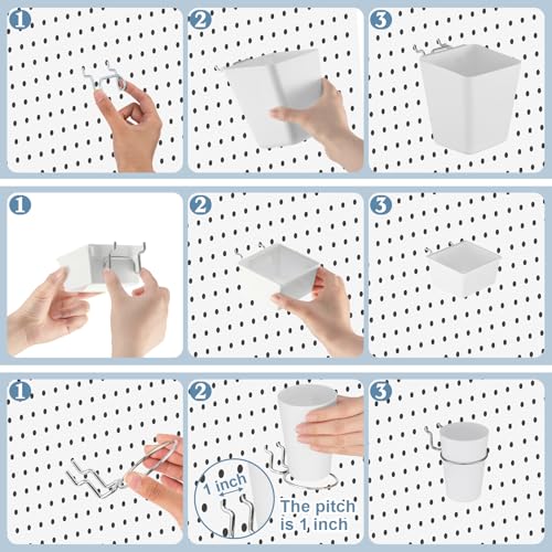 Jinei 12 Pcs Pegboard Bins Baskets with Hooks Organizer Set,White - color: White