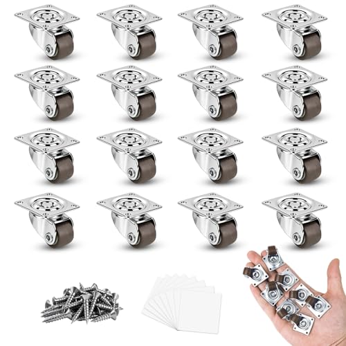 1/2 Inch Small Caster Wheels, Low Profile Swivel Silent Rubber Casters (16)