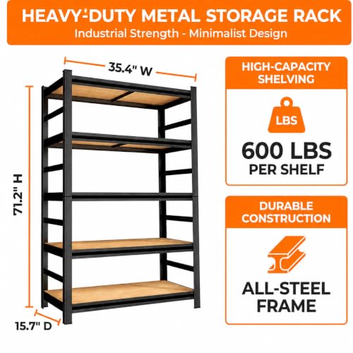 Wood Garage Shelving, Heavy Duty Storage Shelves with Anti-Fall Rails - size: Wooden-72"Hx 36"Wx 16"D
