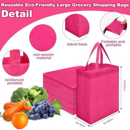 Windyun 50 Pcs Reusable Tote Bag Bulk 8 x 4 x 10 Inch, Rose Red - color: Rose Red