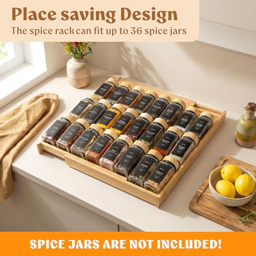 EDELHAUS Bamboo Spice Drawer Organizer, Expandable 4 Tier Spice Rack - color: Bamboo Natural