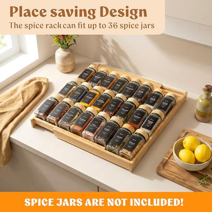 EDELHAUS Bamboo Spice Drawer Organizer, Expandable 4 Tier Spice Rack - color: Bamboo Natural