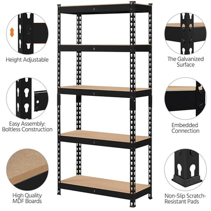 Topeakmart 5 Tier Metal Storage Shelving Unit, 27.5x12x60 Inch, Black - color: Black, size: 27.5 x 12 x 60 Inch
