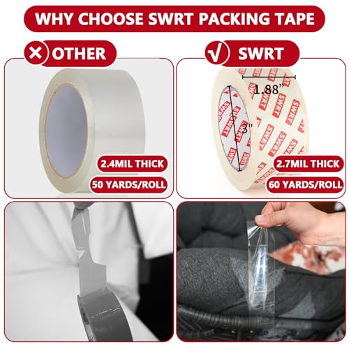 SWRT Heavy Duty Packing Tape, 24 Rolls,Clear, 2.7Mil, 1.8IN x 60YD