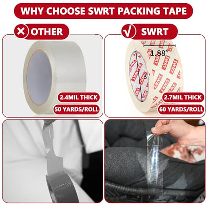 SWRT Heavy Duty Packing Tape, 24 Rolls,Clear, 2.7Mil, 1.8IN x 60YD