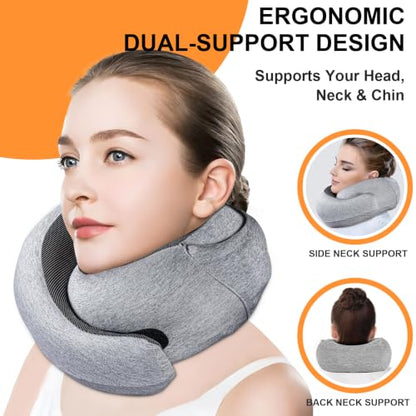 Travel Pillow - Hooded Neck Pillow Airplane Memory Foam Filling - color: Light Gray