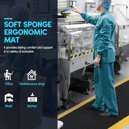 Anti Fatigue Mat 3x6 Ft 15/16" Thick Soft Sponge Ergonomic Mat - size: 72"L x 36.2"W x 0.9"Th