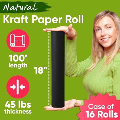 18" x 1200" (100 ft) Black Kraft Paper (Case of 16 Rolls), Made in USA - color: Black, style: Bulk Case - 1 Color