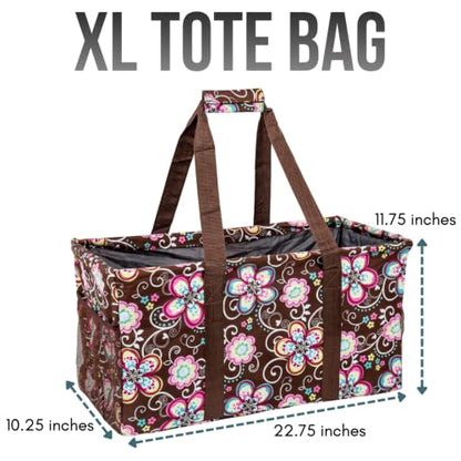 Extra Large Utility Tote Bag - Oversized Collapsible Beach Bag - Brown Daisy - color: Brown Daisy