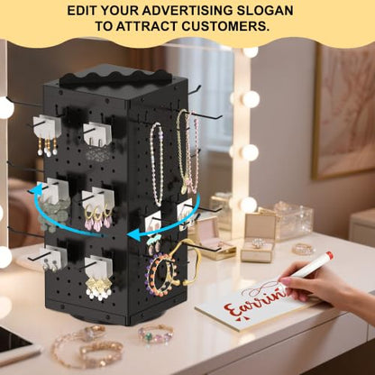 Urban Deco 360° Rotating Pegboard Display Stand - 24 Hooks, Signage, Black - color: Black