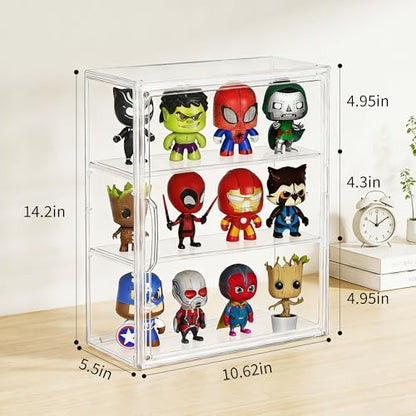 3-Tier Clear Acrylic Display Case for Figures, Wall-Mounted