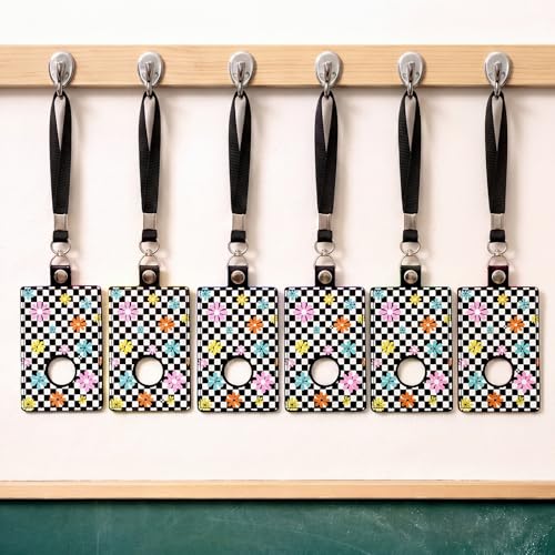 Gueevin 6 Pack Teacher Alarm ID Badge Holder, Plaid Flowers - style: Plaid Flowers