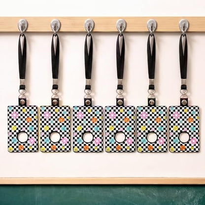 Gueevin 6 Pack Teacher Alarm ID Badge Holder, Plaid Flowers - style: Plaid Flowers