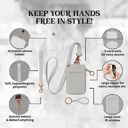 MONDO DESIGNS 2-in-1 ID Badge Holder Lanyard Wallet - Off White - color: Off White