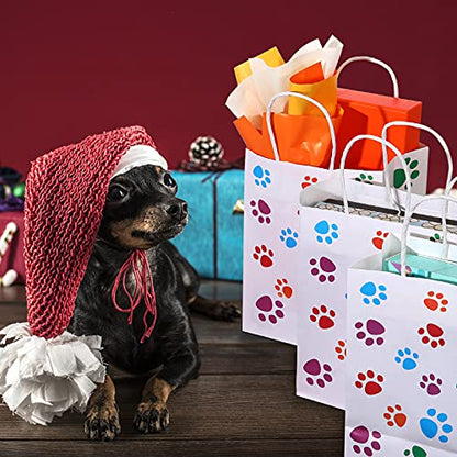 Clabby 24 Pcs Dog Paw Gift Bags with Handles Colorful Paws