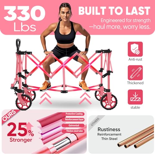 Sekey Collapsible Wagon, 300 lb Capacity, 29 in Cargo Bed, Compact Fold - color: Light Pink, size: 300lbs