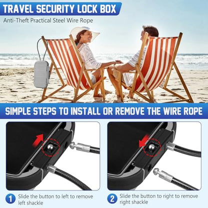 Portable Travel Safe Lock Box 4-Digit Combination Mini Safe Box, Anti-Theft Beach Security Lockbox Waterproof Small Lockable Box with Removable Wire Rope for Dorm Beach Hotel Car Home Office - color: Grey