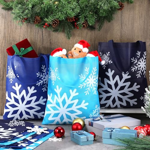 Hosuly 15 Pcs Snowflake Gift Bags 15x17 Winter Tote Reusable Handles - style: Snowflake