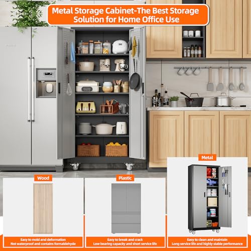 71 in Garage Storage Cabinet with Wheels, Black and Dark Grey - color: Black-dark Gray, size: 16"D x 32"W x 71"H