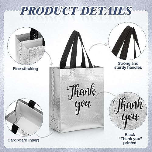 Fumete 50 Pcs Silver Glossy Thank You Gift Bag with Handles - color: Silver