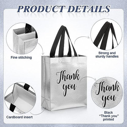 Fumete 50 Pcs Silver Glossy Thank You Gift Bag with Handles - color: Silver