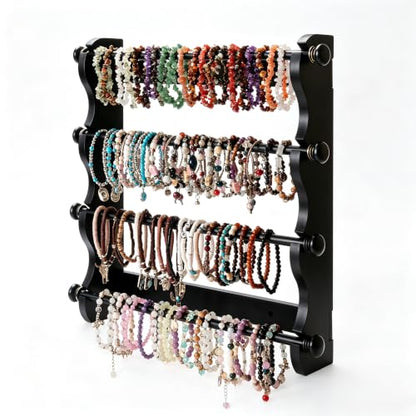 4-Tier Wooden Bracelet Holder Wall-Mounted – Black Jewelry Display Stand - style: Wall-Mounted–Black