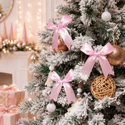 Pink Bows 100 Pcs 3.5 Inch Pre-Tied Satin Ribbon Bows with Adhesive Dots - color: Pink, size: 100 PCS